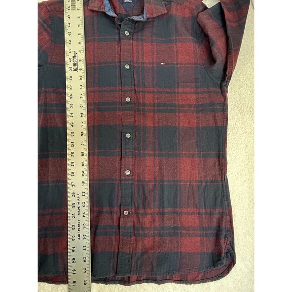 Tommy Hilfiger Mens Custom Fit Long Sleeve Button Up Plaid Shirt Medium Red New - Picture 7 of 7